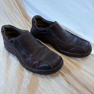 Clarks Casual Leather Loafer Brown Slip on Comfort Shoe Office Travel Men's 10 M